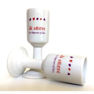 PAIR Di Amore Ceramic‎ Pedestal Shot Glasses White Cordial The Liqueurs Of Love